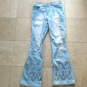 Stretch slim flare beaded denim jeans size M